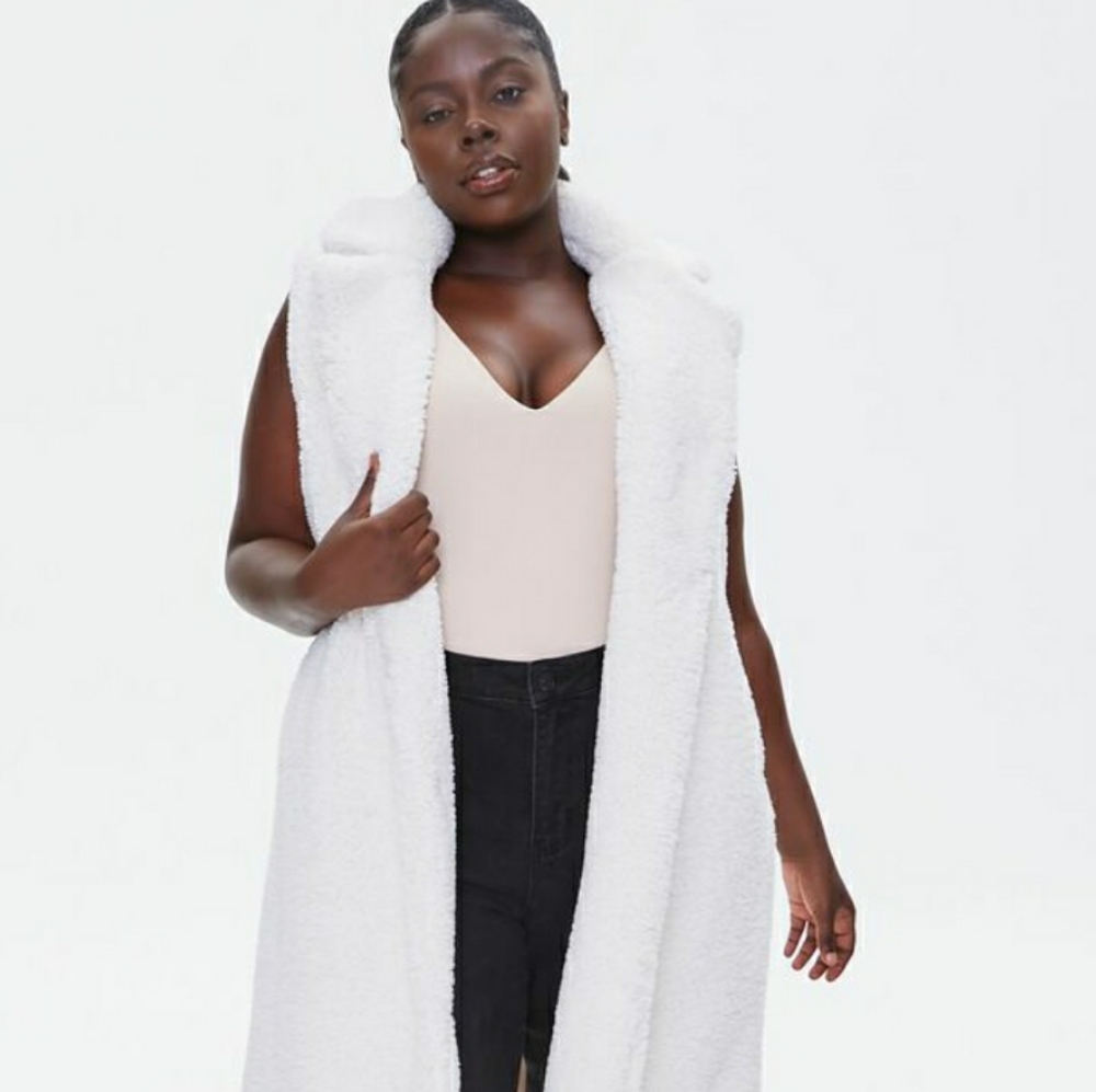FOREVER21 FAUX SHEALING LONG VEST
